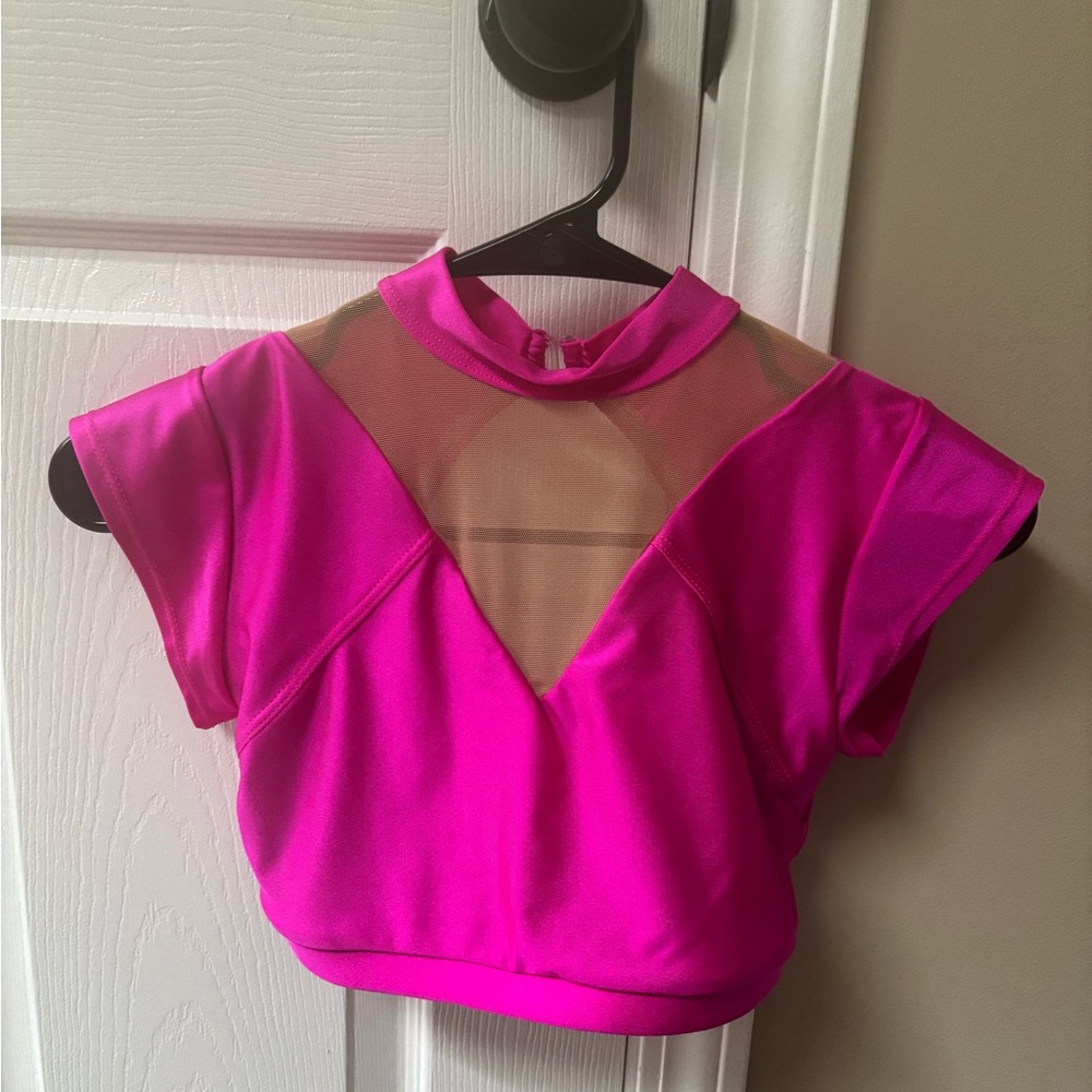 Vibrant Pink Mesh Insert Crop Top